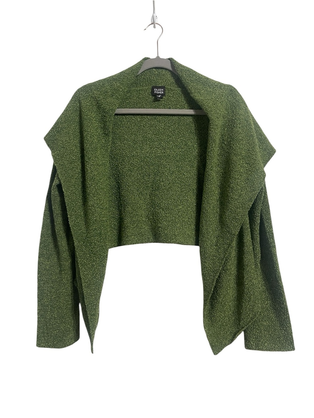 Eileen Fisher Olive Green Open-Front Cropped Draped Sweater Shrug